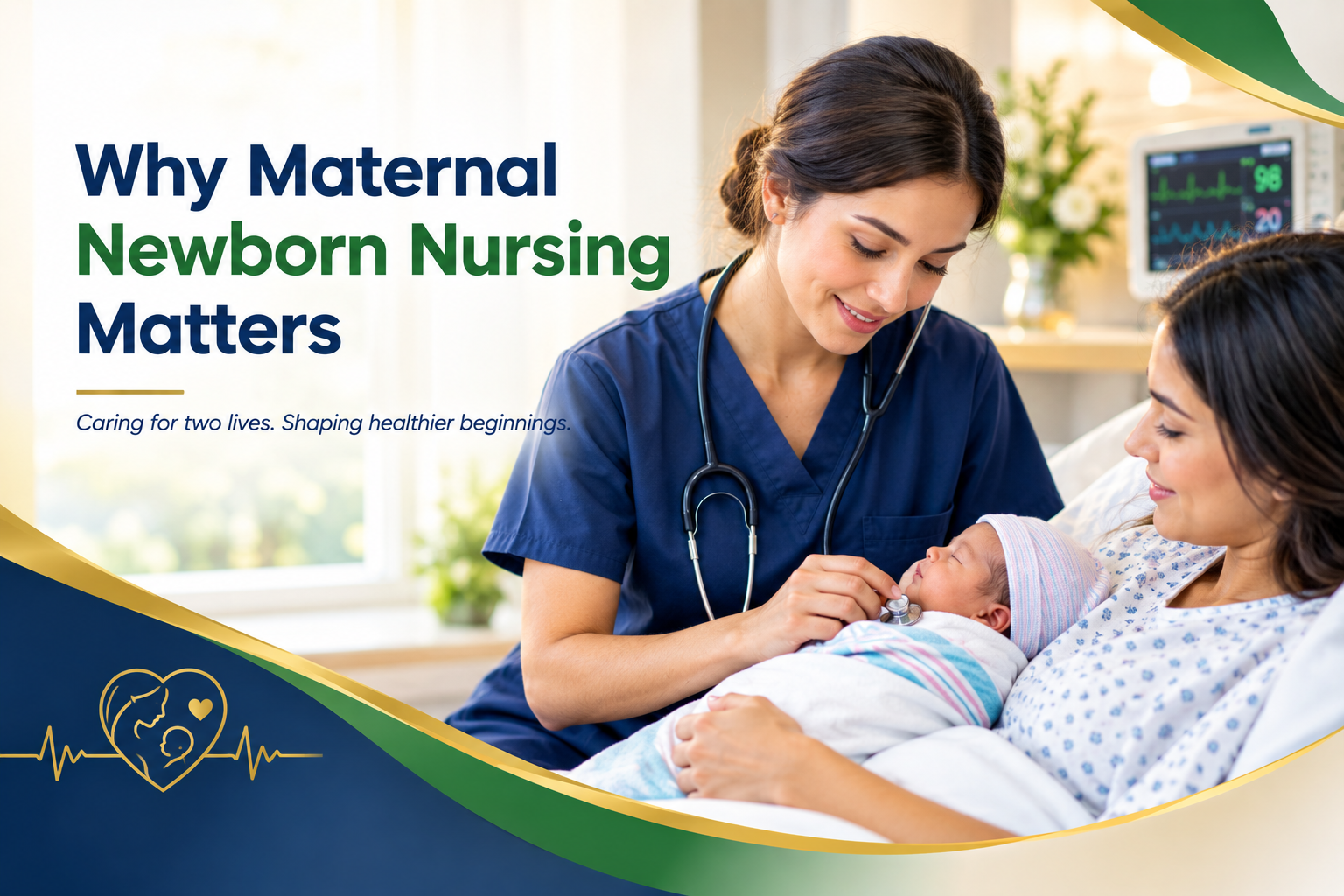 Nurse caring for a mother and newborn during maternal and newborn care.